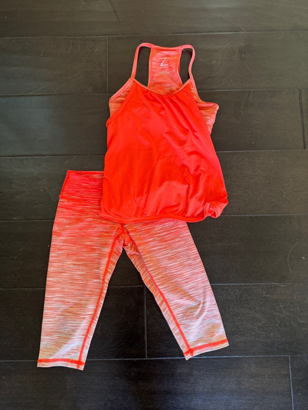 Zella Girl Coral-Red Racerback Tank & Heathered Capri Set